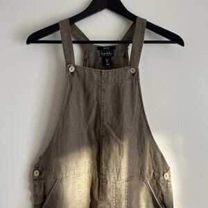 Nicole Miller 100% Linen Khaki Green Overalls